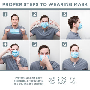3 Ply Disposable Face Masks with Elastic Ear Loops