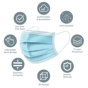 3 Ply Disposable Face Masks with Elastic Ear Loops Discounted-10 pack