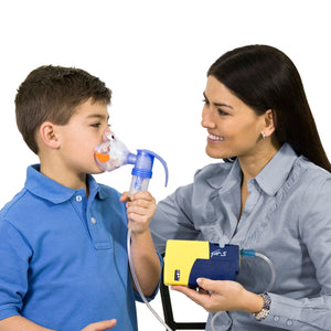 PARI TREK S Compact Compressor Combination Pack - In use with a pediatric mask