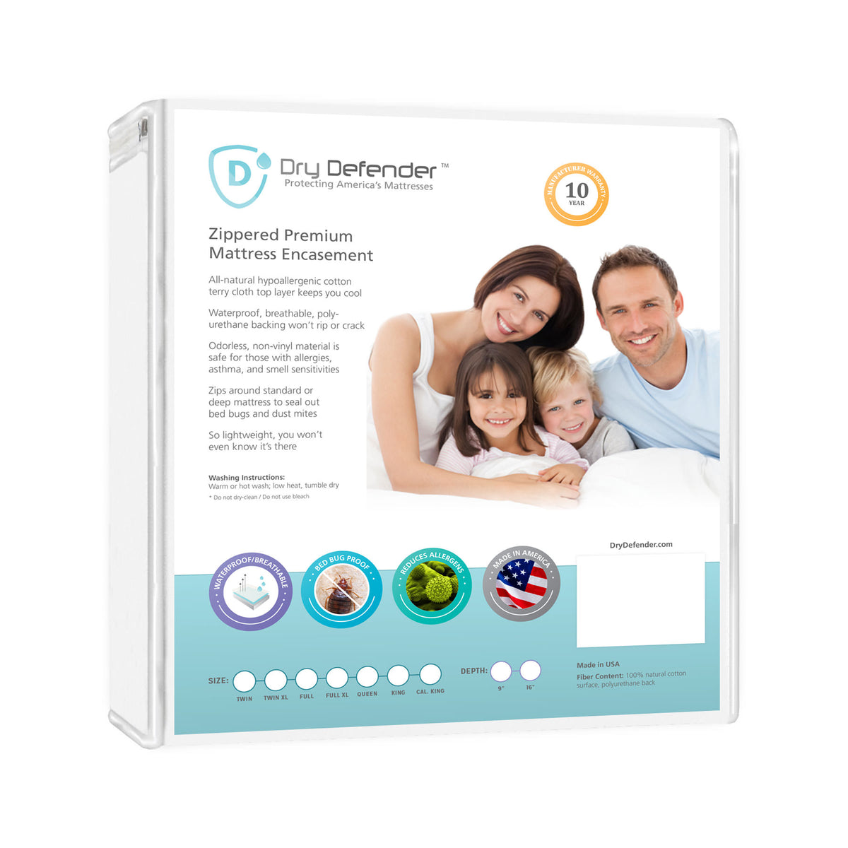 Breathable, Waterproof Mattress Protector (Zippered) - Queen Size