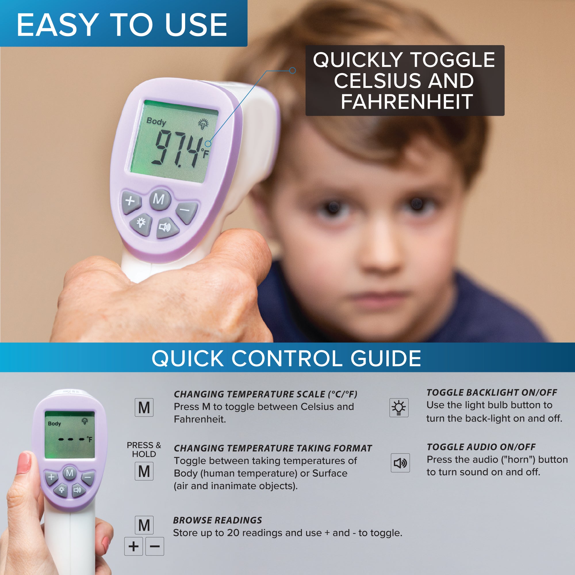Touchless Forehead Thermometer for Fever, No Contact Infrared Digital Thermometer for Adults and Kids, Contactless Smart Temperature Gun, Size: One