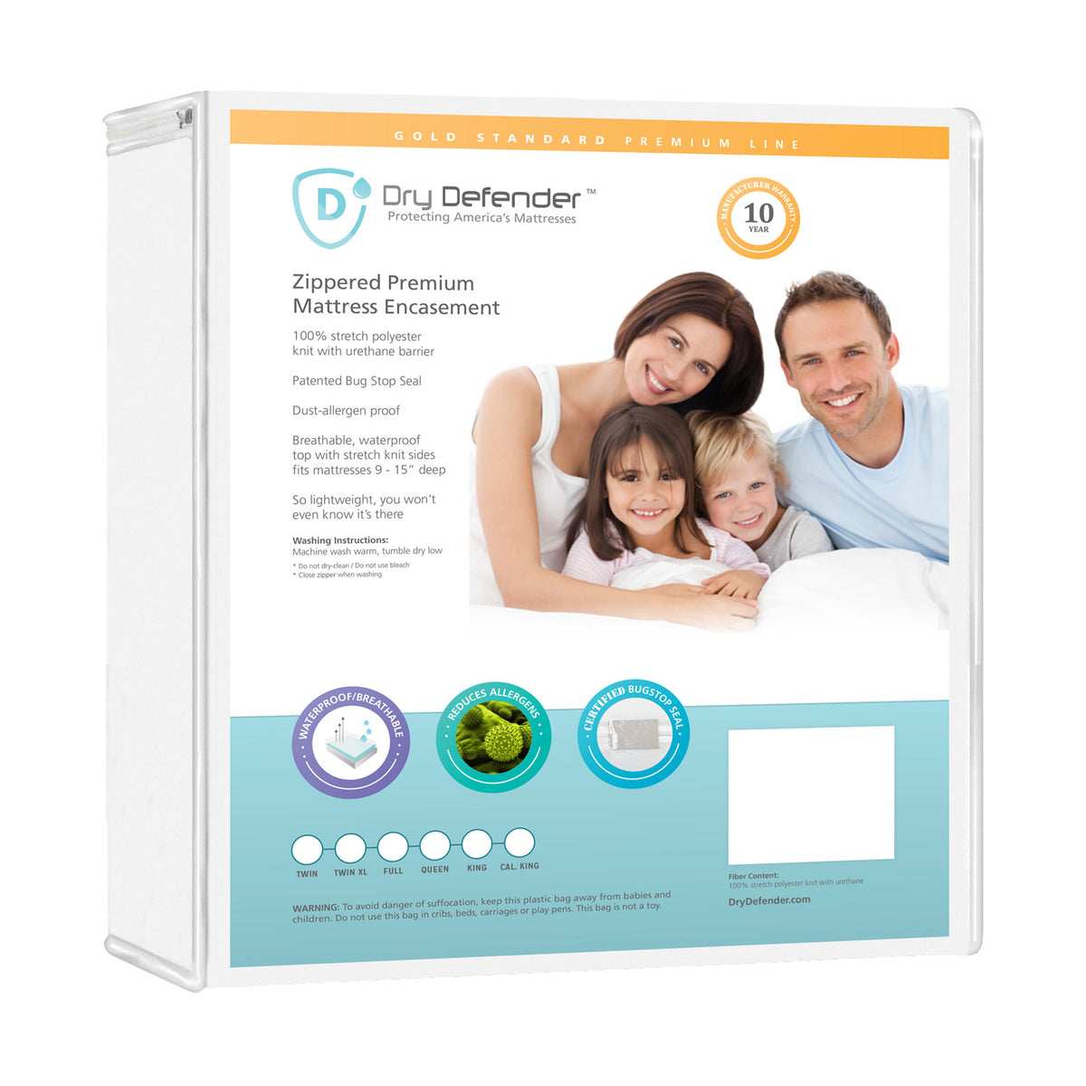 Breathable, Waterproof Mattress Protector (Zippered) - Twin Size (9-15 inch depth)